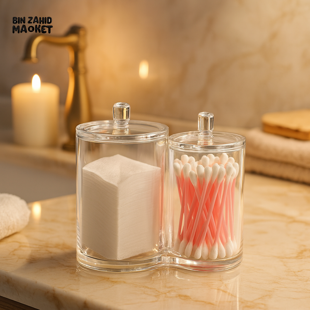 CLEAR MAKEUP STORAGE BOX – COTTON SWAB & COTTON PAD ORGANIZER