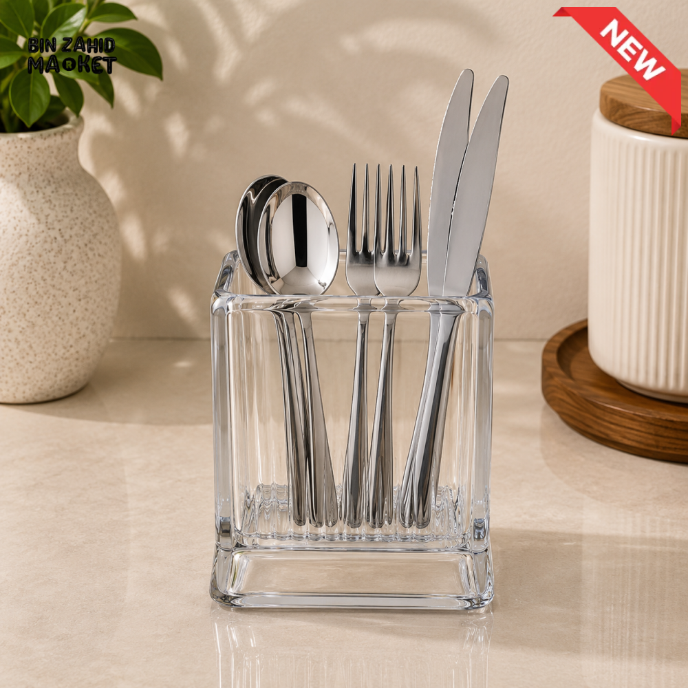 CLEAR RECTANGULAR SPOON AND CUTLERY HOLDER