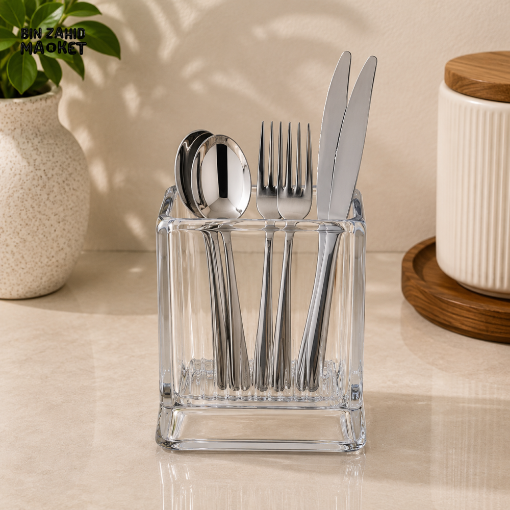 CLEAR RECTANGULAR SPOON AND CUTLERY HOLDER