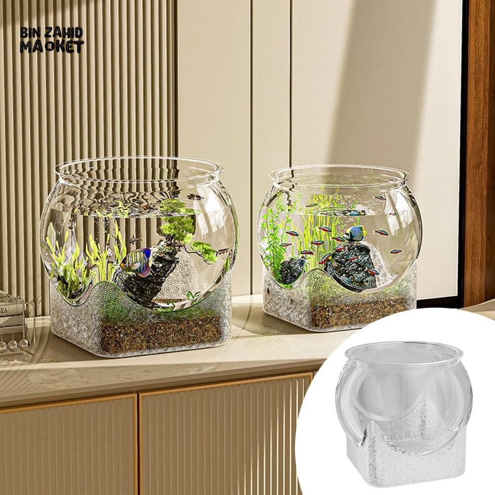 CLEAR TRANSPARENT ROUND AQUARIUM – DESKTOP MICRO-LANDSCAPE ECO FISH TANK DROP-RESISTANT ORNAMENTAL DECOR