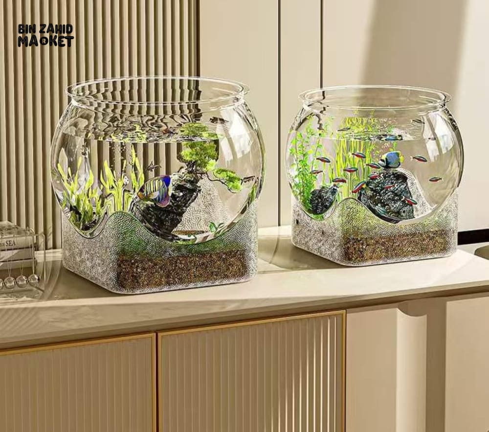 CLEAR TRANSPARENT ROUND AQUARIUM – DESKTOP MICRO-LANDSCAPE ECO FISH TANK DROP-RESISTANT ORNAMENTAL DECOR