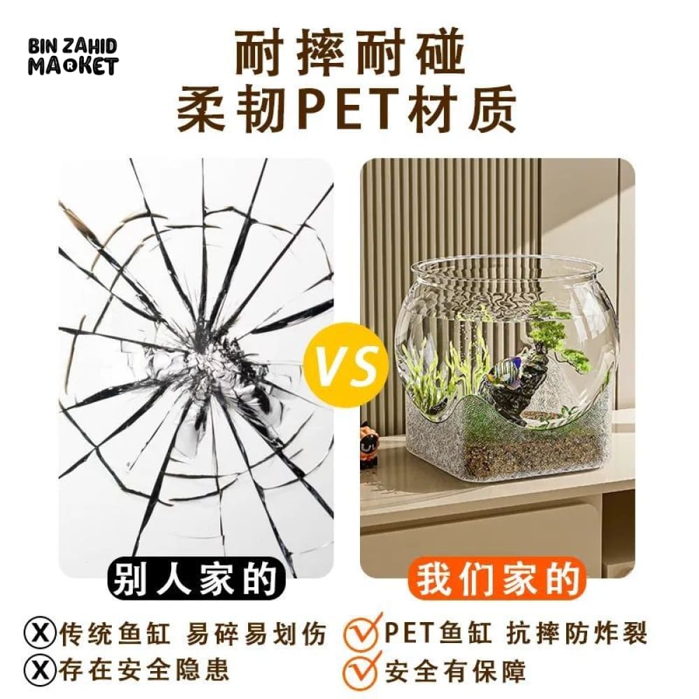 CLEAR TRANSPARENT ROUND AQUARIUM – DESKTOP MICRO-LANDSCAPE ECO FISH TANK DROP-RESISTANT ORNAMENTAL DECOR