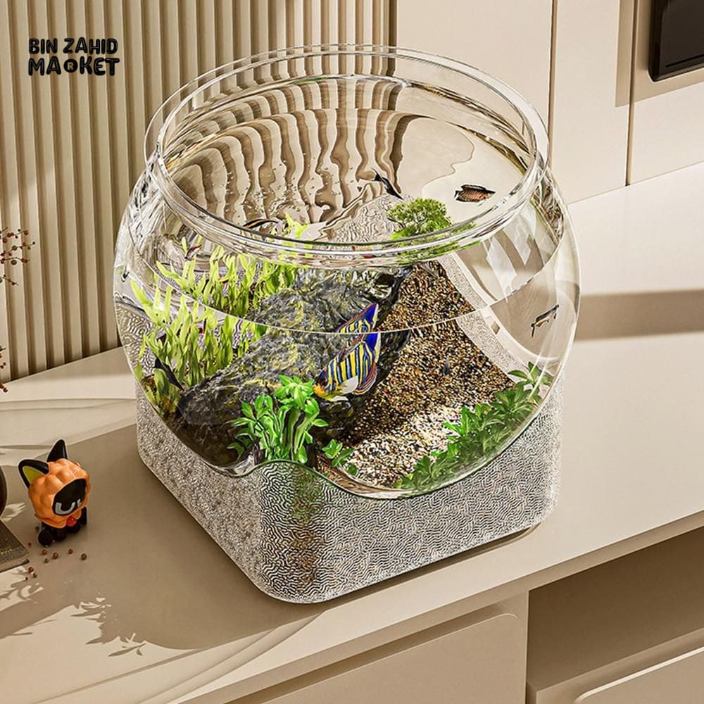 CLEAR TRANSPARENT ROUND AQUARIUM – DESKTOP MICRO-LANDSCAPE ECO FISH TANK DROP-RESISTANT ORNAMENTAL DECOR