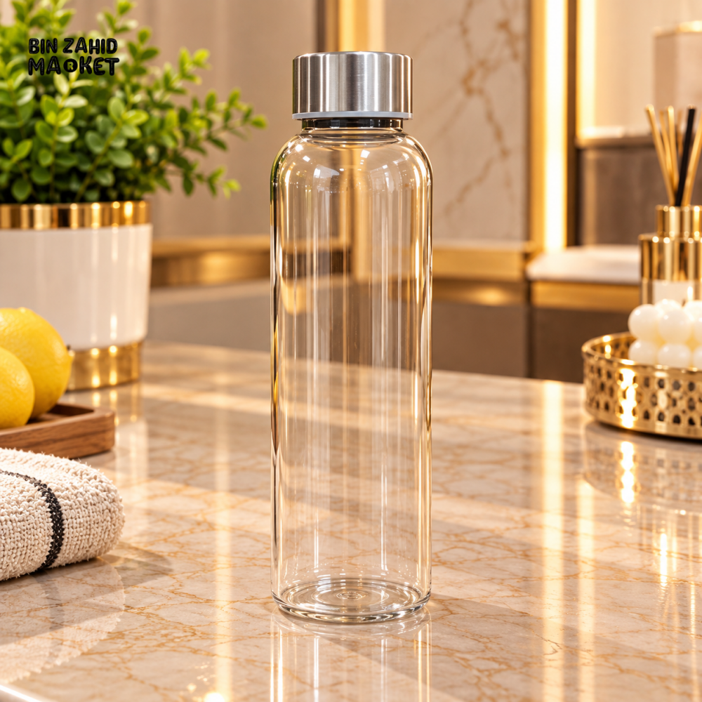 CLEAR TRANSPARENT WATER BOTTLE WITH SILVER LID - Bottles