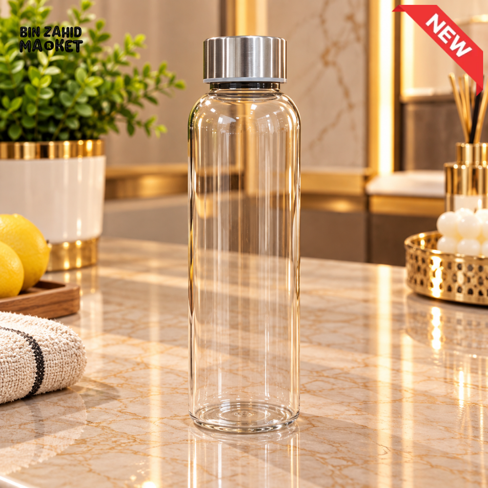 CLEAR TRANSPARENT WATER BOTTLE WITH SILVER LID - Bottles