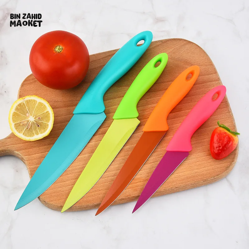 Color Fruit Knife 4-SET – Household Fruit & Vegetable Cutting Knives with Replaceable Blades & Peeler