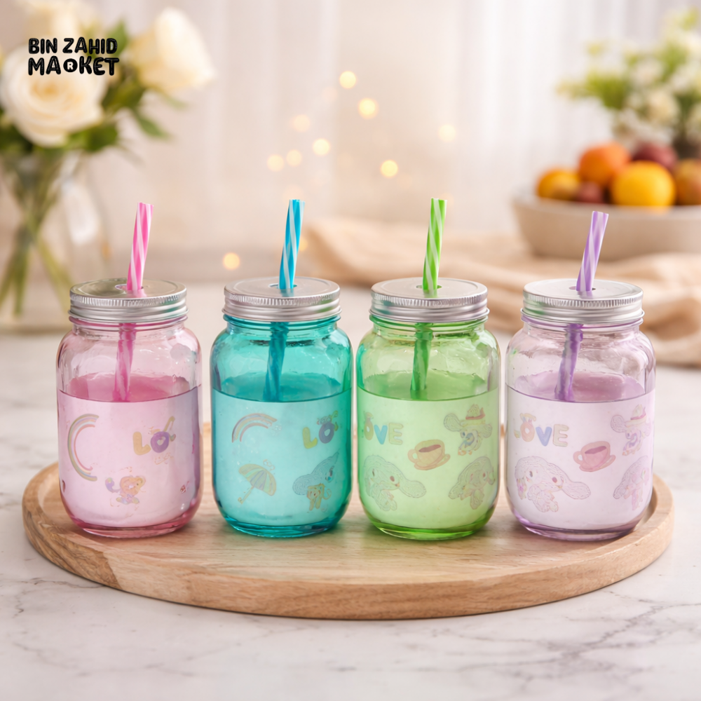 COLORED MASON JAR CUPS WITH STRAWS – 1 PIECES