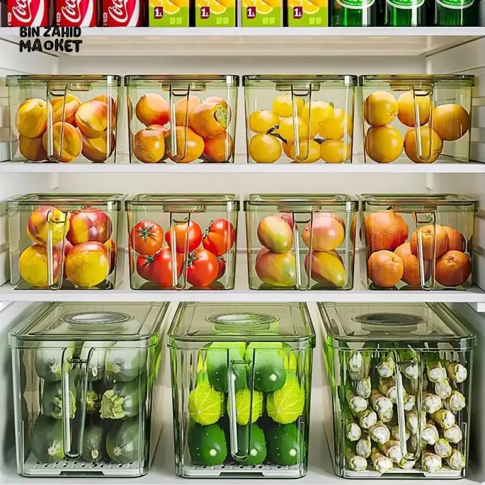 COMPACT ACRYLIC FRIDGE ORGANIZER WITH HANDLE – DURABLE & REUSABLE FOR FRUITS & VEGGIES