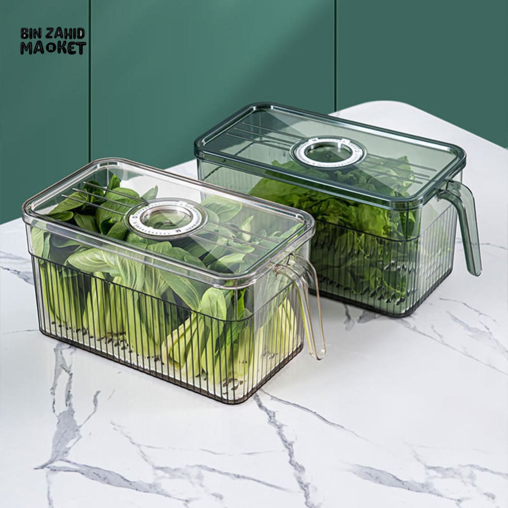 COMPACT ACRYLIC FRIDGE ORGANIZER WITH HANDLE – DURABLE & REUSABLE FOR FRUITS & VEGGIES