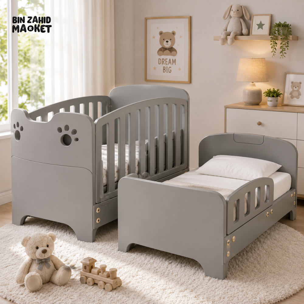 CONVERTIBLE WOODEN BABY CRIB BED