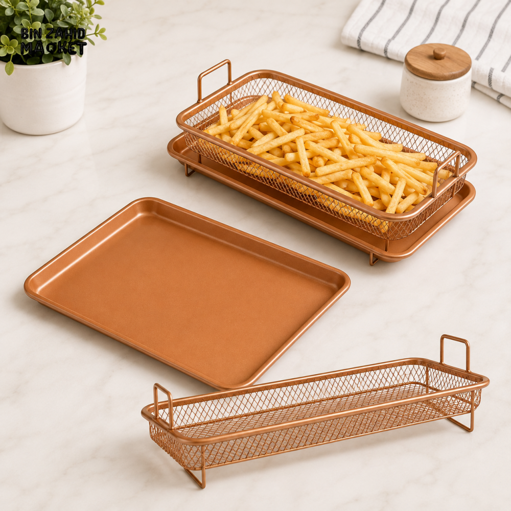 COPPER MESH OVEN AIR FRYER BASKET & TRAY SET