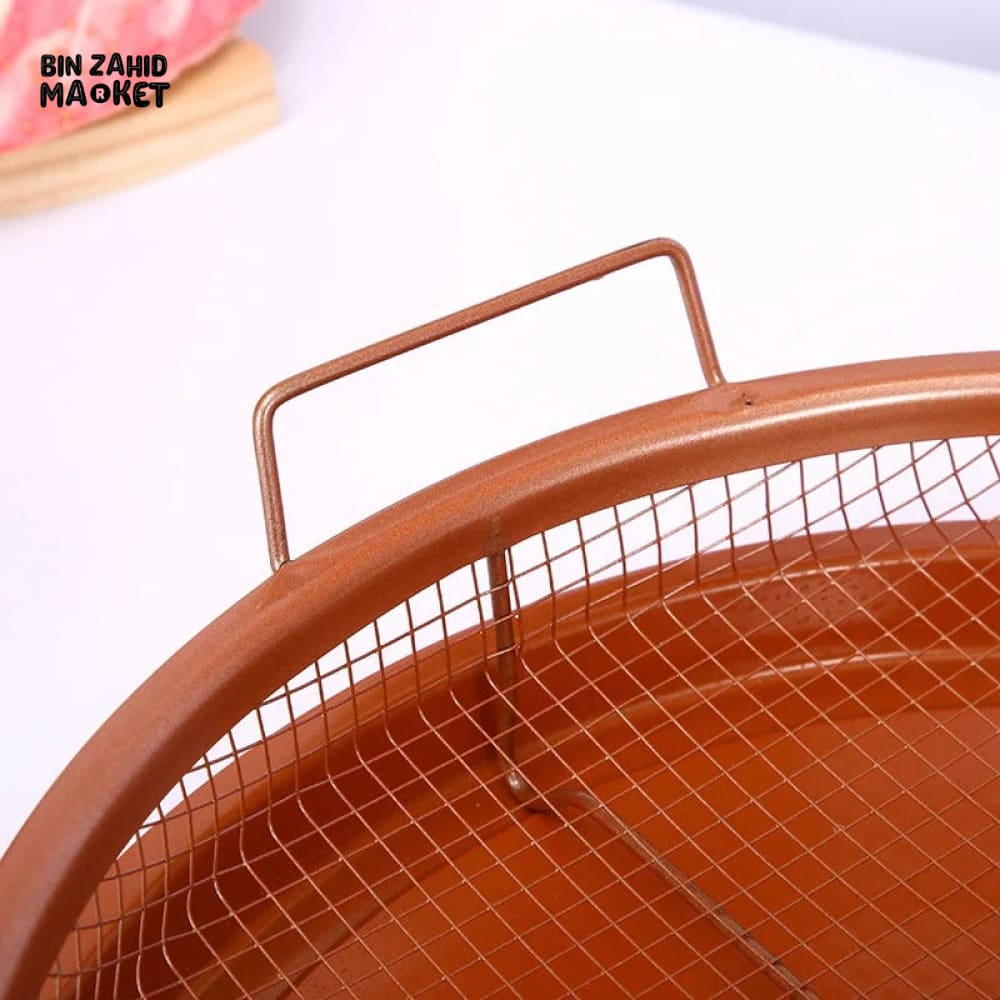 COPPER NON-STICK ROASTING PAN WITH GRILL MESH & FRY BASKET