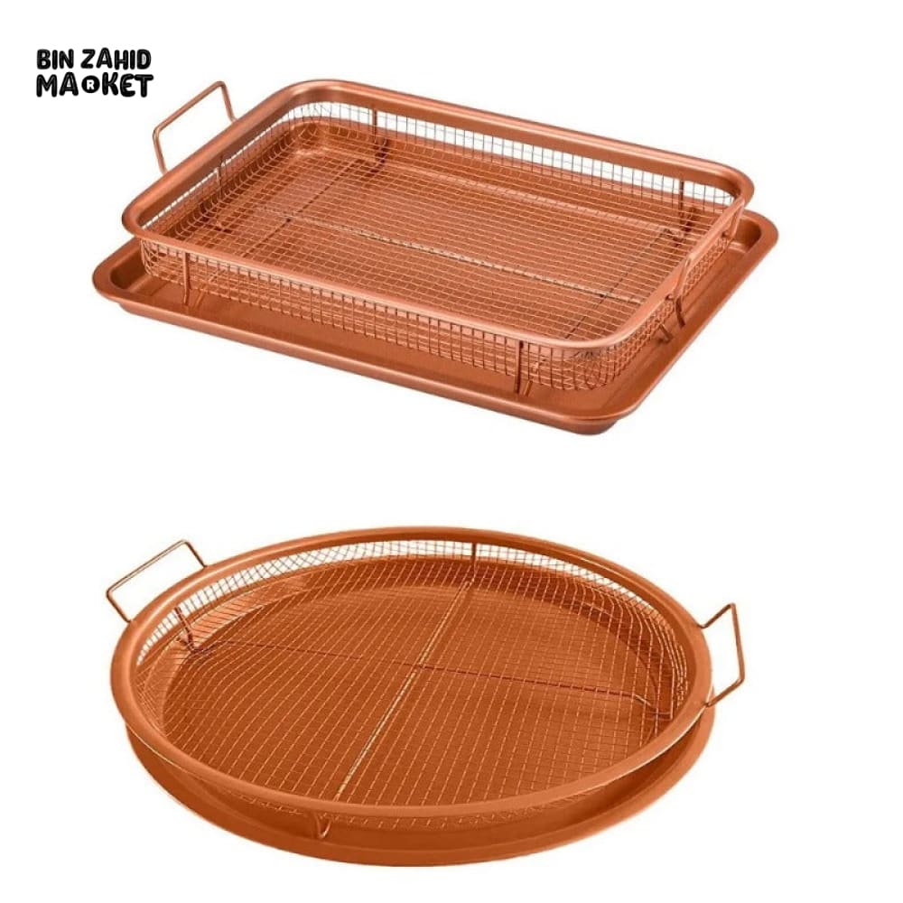 COPPER NON-STICK ROASTING PAN WITH GRILL MESH & FRY BASKET