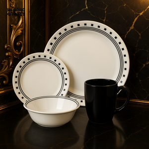 CORELLE LIVINGWARE 16PIECE DINNER SET - BLACK