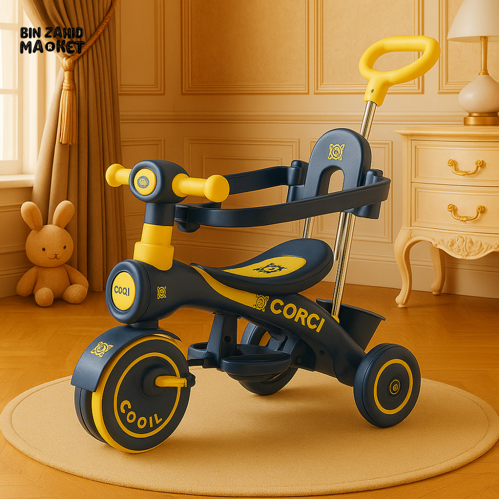 CORGI KIDS TRICYCLE WITH SAFETY HANDLE –TODDLER RIDE-ON BIKE - BLUE