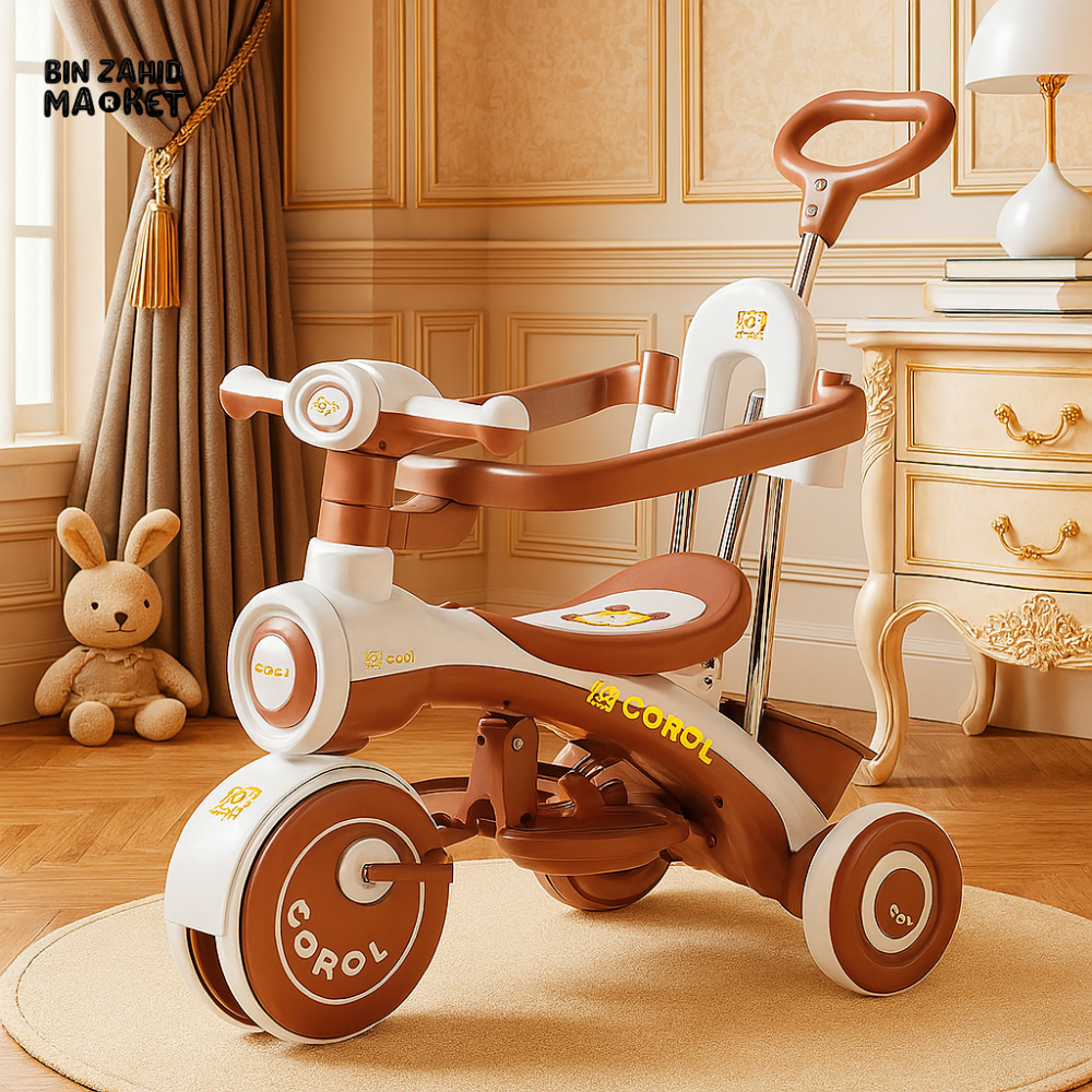 CORGI KIDS TRICYCLE WITH SAFETY HANDLE –TODDLER RIDE-ON BIKE - BROWN