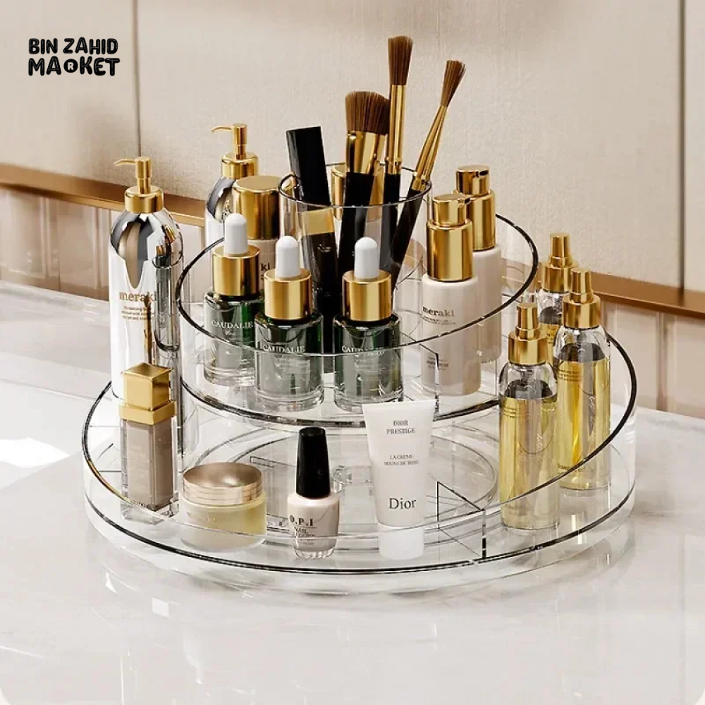 COSMETIC STORAGE BOX, LARGE CAPACITY, 360° ROTATABLE, MAKEUP BRUSH ORGANIZER.