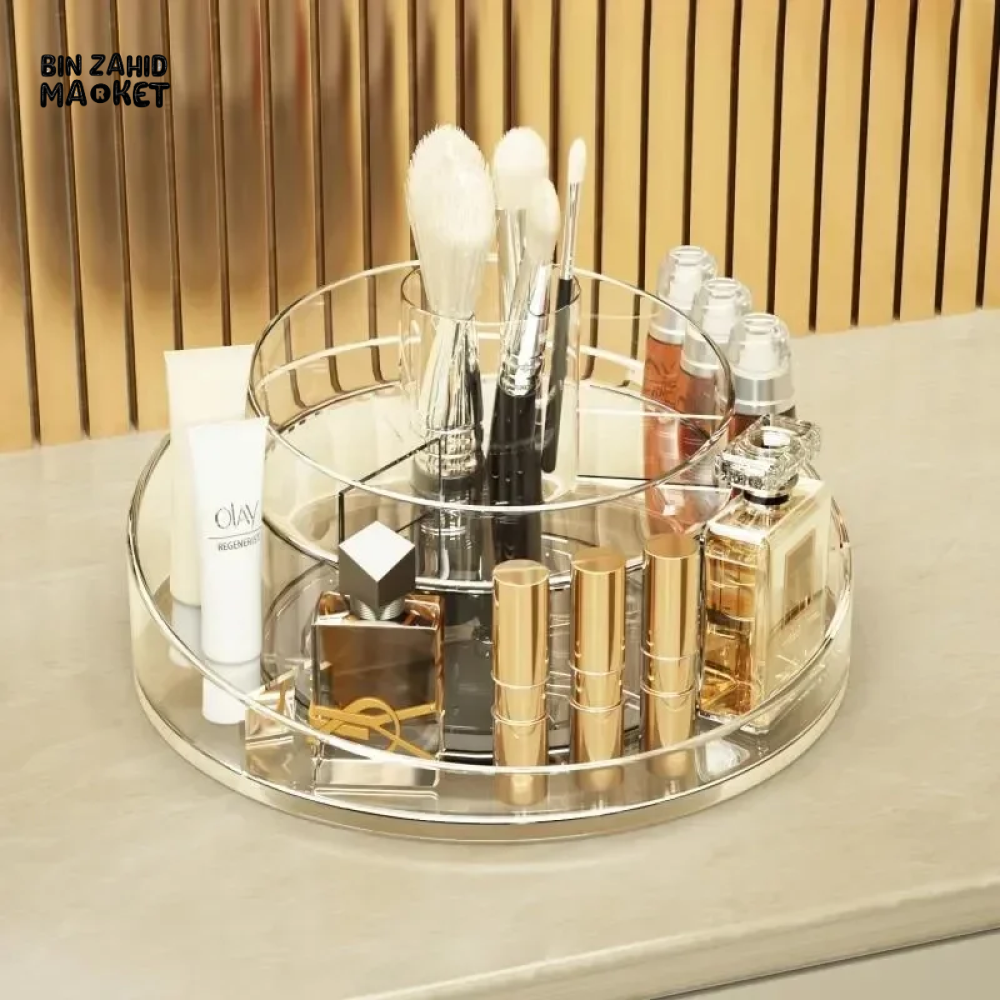 COSMETIC STORAGE BOX, LARGE CAPACITY, 360° ROTATABLE, MAKEUP BRUSH ORGANIZER.