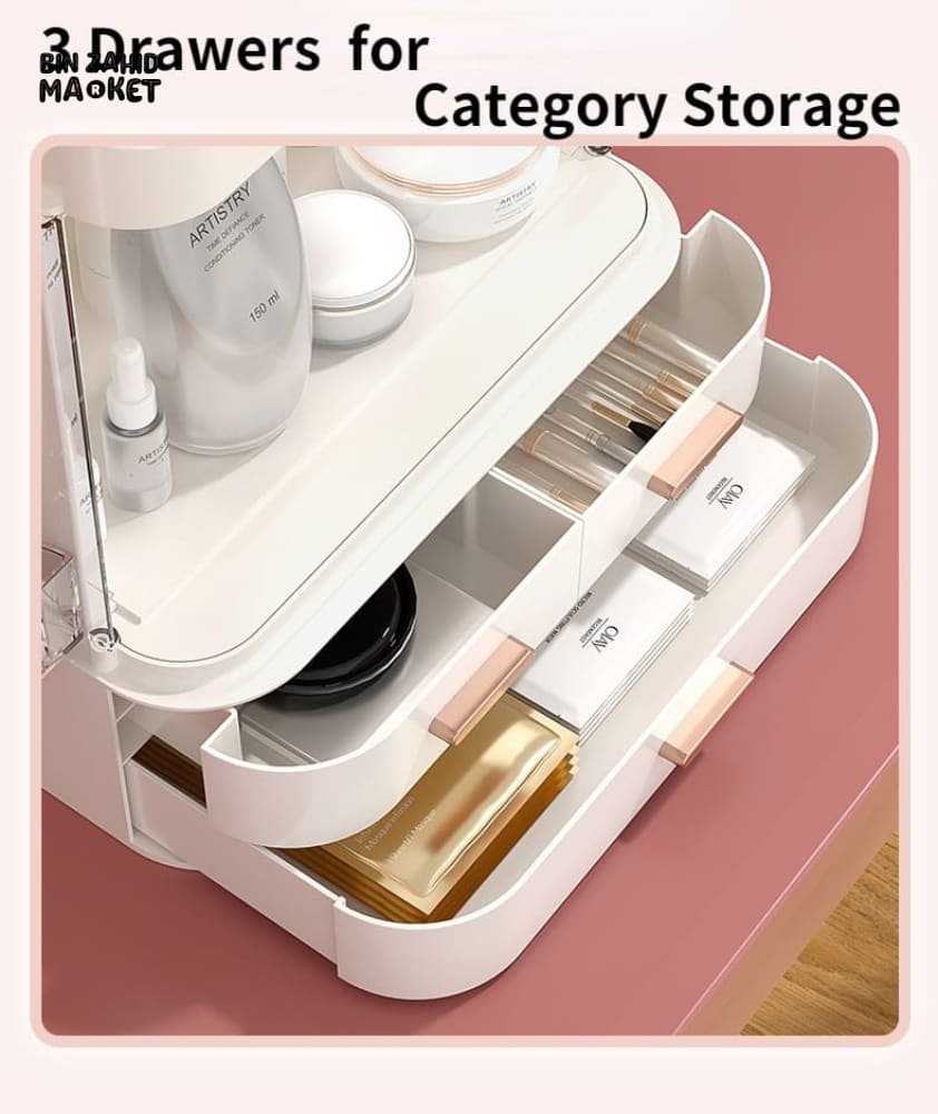 COSMETIC STORAGE BOX WITH MIRROR LED LIGHT