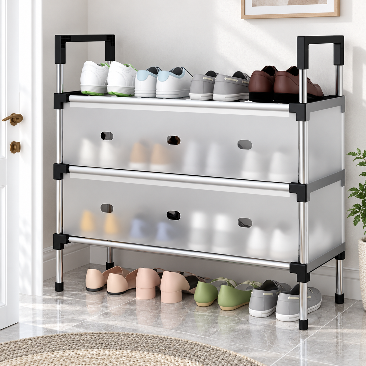 Covered Shoe Organizer Rack – 3 Layers – Lifestyle