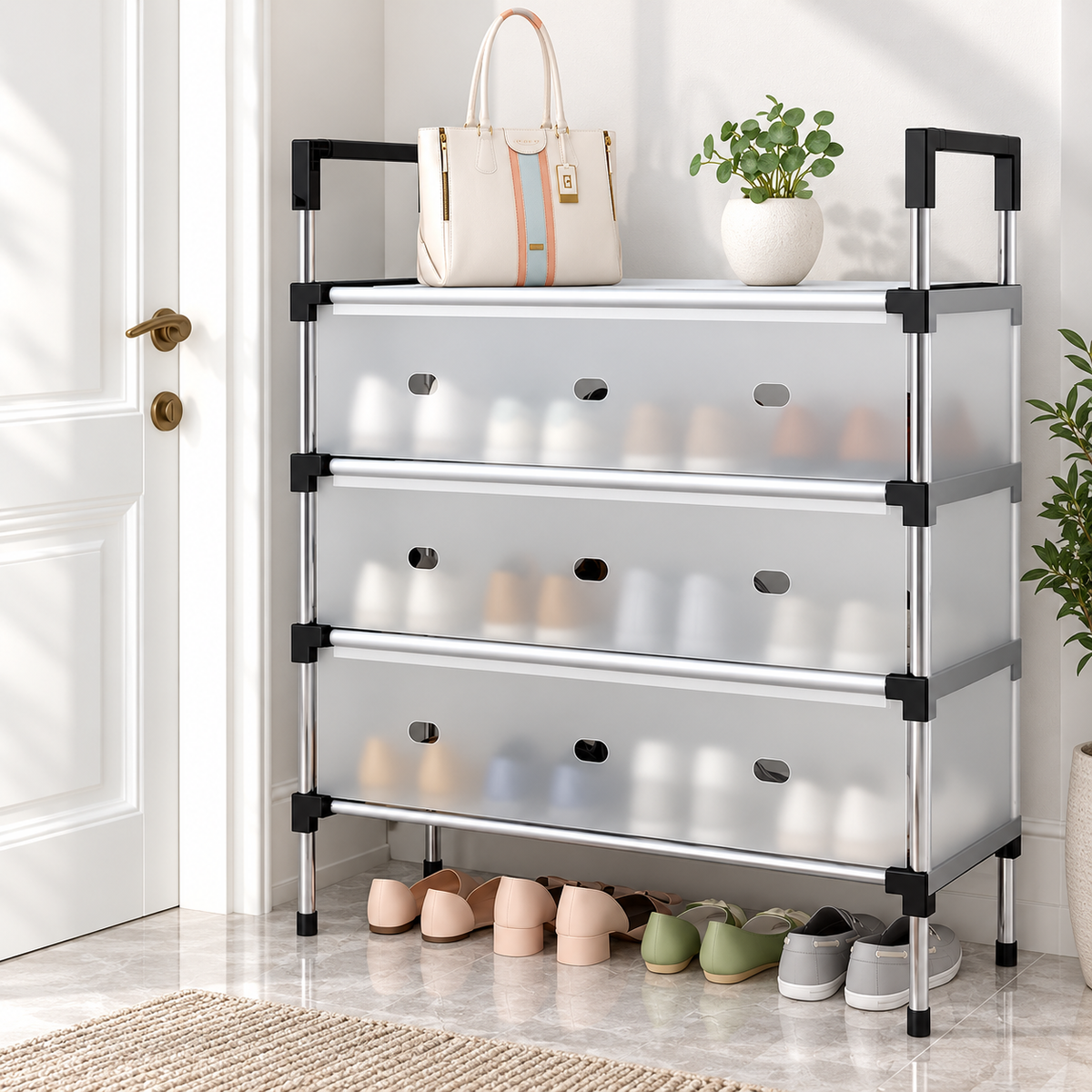 Covered Shoe Organizer Rack – 4 Layers – Lifestyle