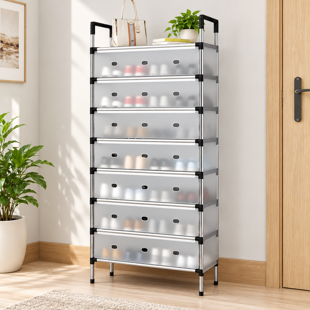 Covered Shoe Organizer Rack – 8 Layers – Lifestyle