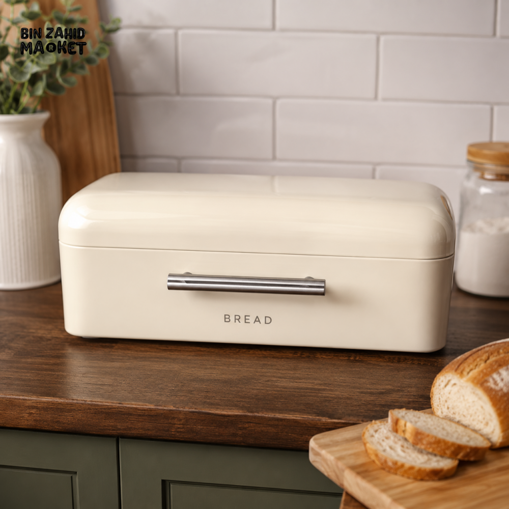 CREAM METAL BREAD BIN WITH LID - Bins & Waste Baskets
