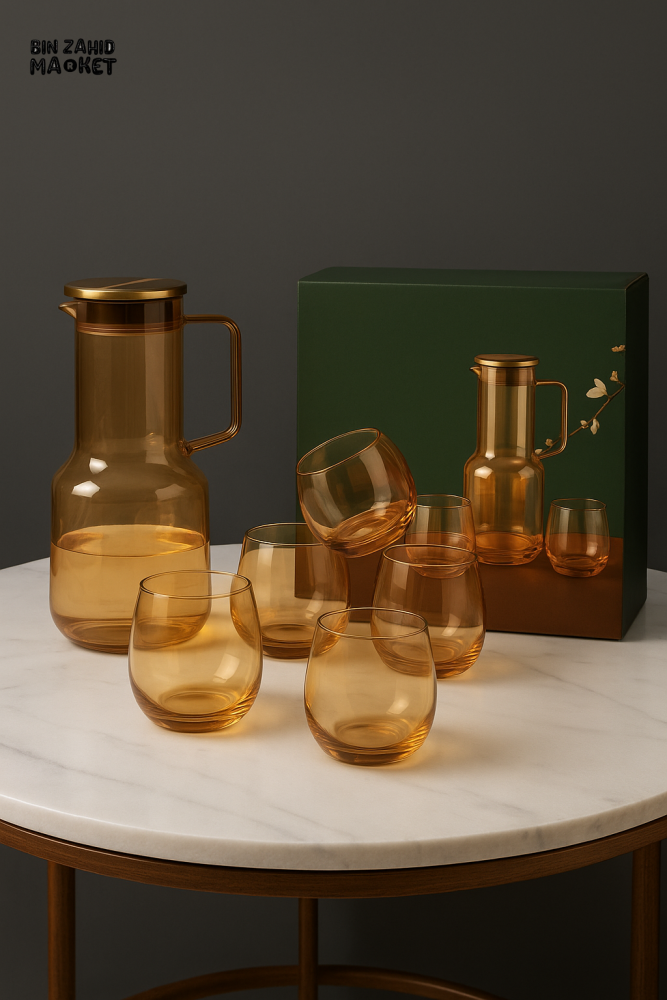 CREATIVE 7 PIECES LARGE CAPACITY GLASS COLD WATER POT SET – ICEBERG DESIGN WITH GLASS CUPS FOR HOME USE JUICE SERVER FESTIVAL GIFT
