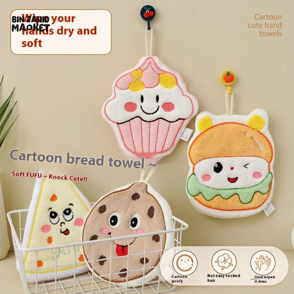 CREATIVE CARTOON HANGING CORAL FLEECE TOWELS – THICK SOFT & ABSORBENT HAND TOWELS FOR KIDS KITCHEN & BATHROOM