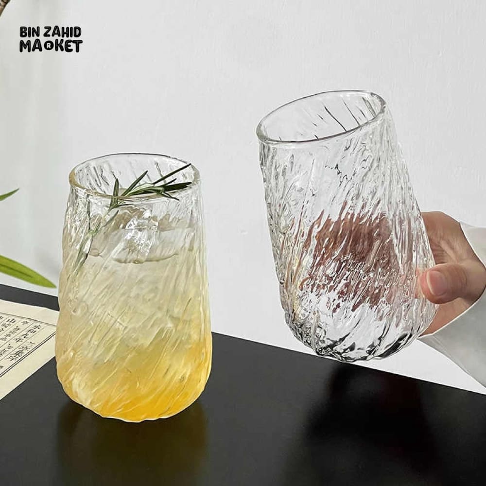 CREATIVE FROZEN ICE DESIGN GLASS CUP ELEGANT TEA & COFFEE MUG PREMIUM TRANSPARENT GLASS WITH BOX PACKING