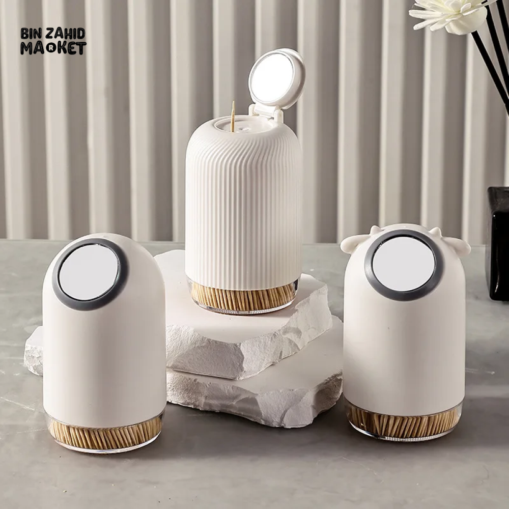 CREATIVE TOOTHPICK HOLDER – PLASTIC DISPENSER WITH SMALL MIRROR & STORAGE