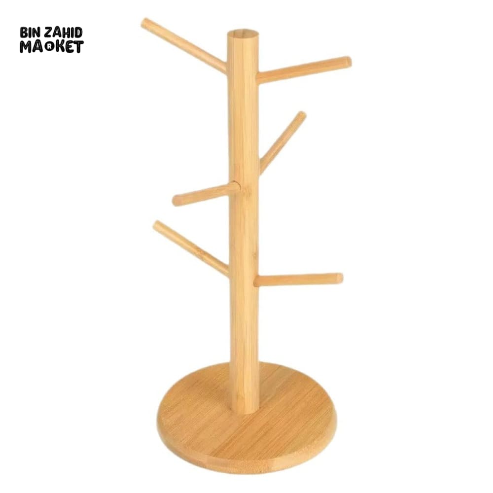 CREATIVE WOODEN BAMBOO CUP STORAGE RACK – TREE SHAPED DESKTOP COFFEE & TEA HOLDER
