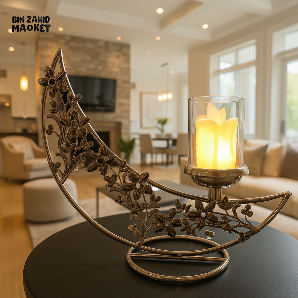 CRESCENT MOON FLORAL CANDLE HOLDER – ELEGANT HOME DECOR ACCENT