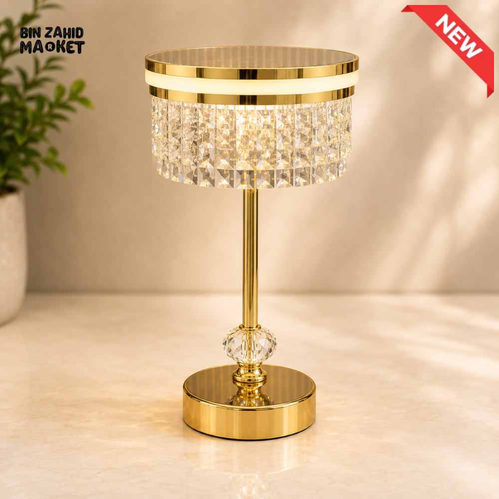 CRYSTAL CHANDELIER STYLE LED TABLE LAMP WITH GOLDEN BASE
