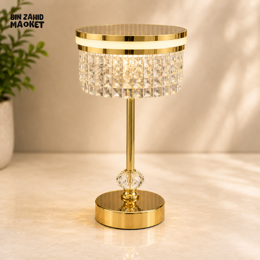 CRYSTAL CHANDELIER STYLE LED TABLE LAMP WITH GOLDEN BASE