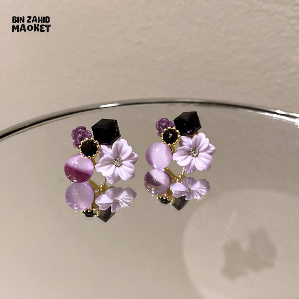 CRYSTAL FLOWER STUD EARRINGS KOREAN STYLE ELEGANT WOMEN'S JEWELRY