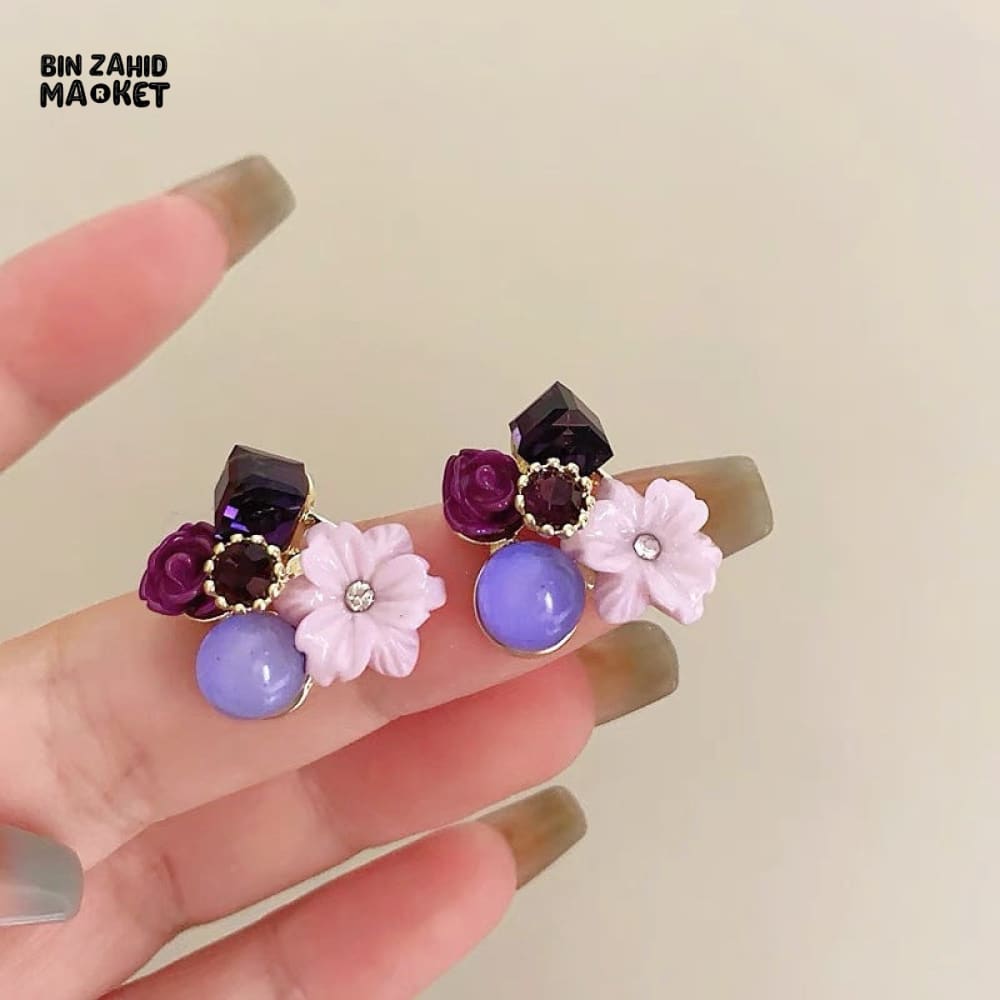 CRYSTAL FLOWER STUD EARRINGS KOREAN STYLE ELEGANT WOMEN'S JEWELRY