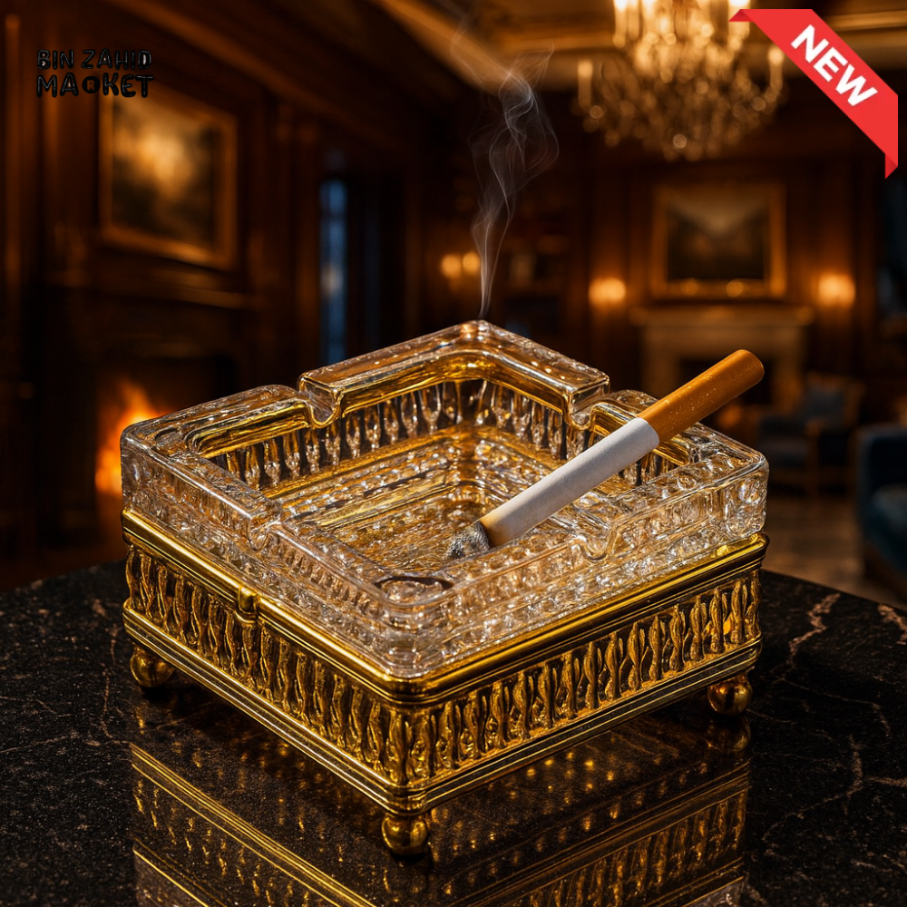CRYSTAL GLASS ASHTRAY WITH GOLD FRAME SJ1222
