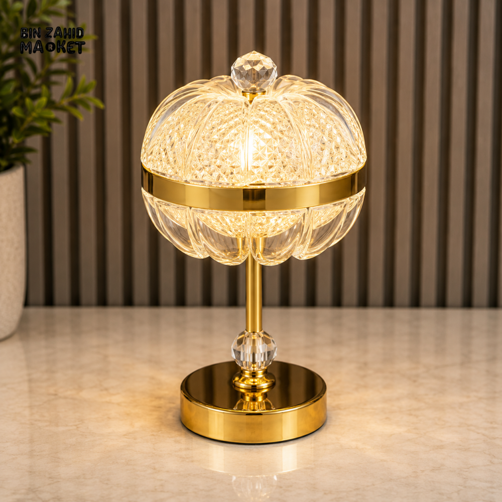 CRYSTAL GLOBE LED DECORATIVE TABLE LAMP WITH GOLDEN BASE
