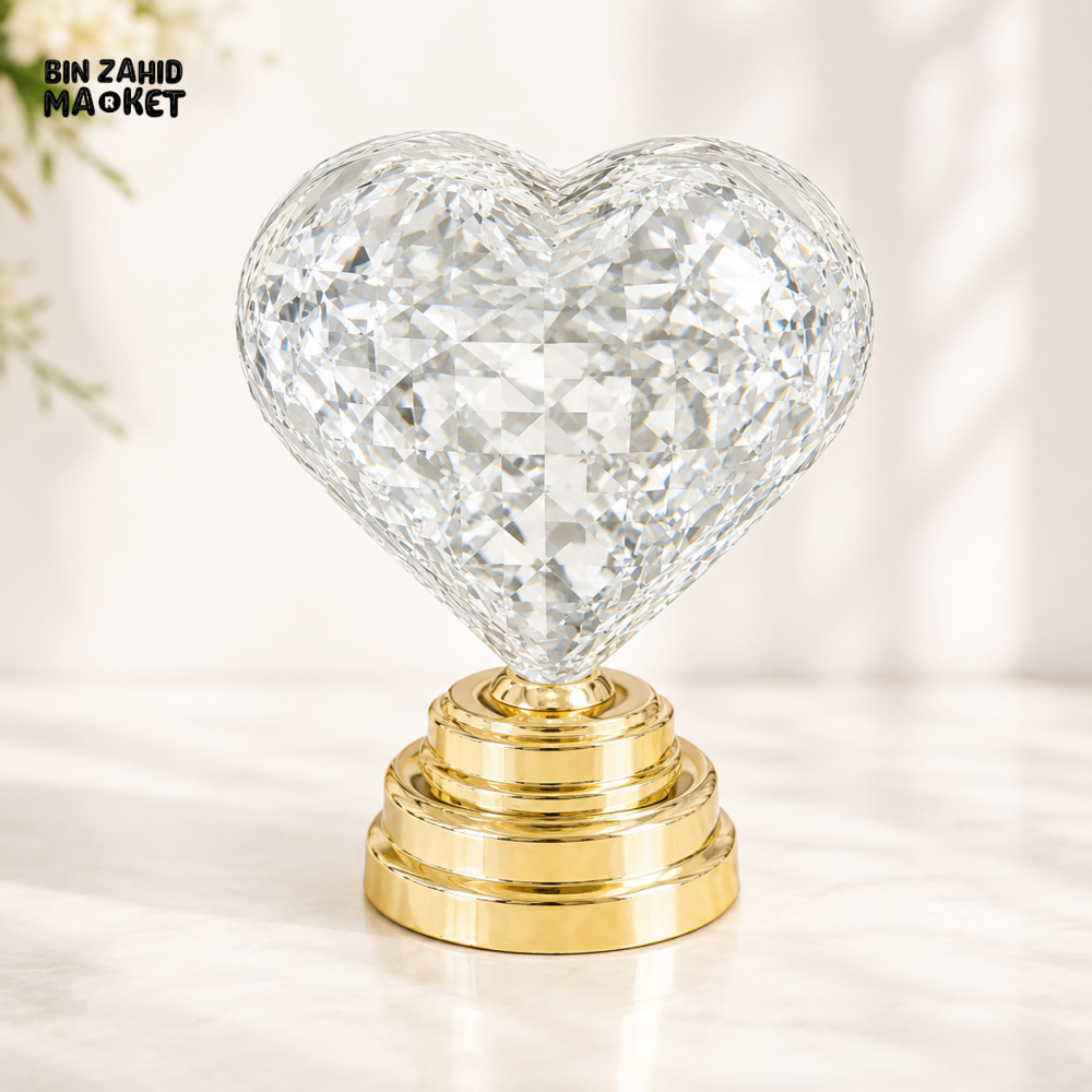 CRYSTAL HEART DECORATIVE ORNAMENT WITH GOLDEN BASE
