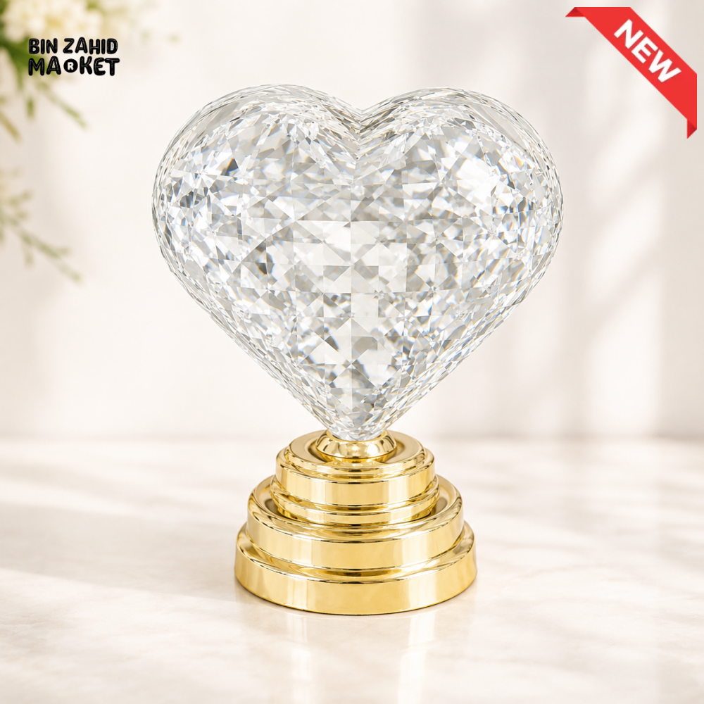 CRYSTAL HEART DECORATIVE ORNAMENT WITH GOLDEN BASE