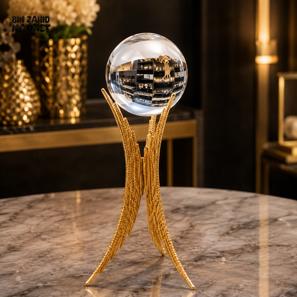 CRYSTAL ORB WITH GOLD METAL DISPLAY STAND - LARGE