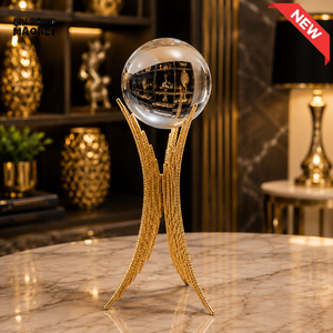 CRYSTAL ORB WITH GOLD METAL DISPLAY STAND - SMALL
