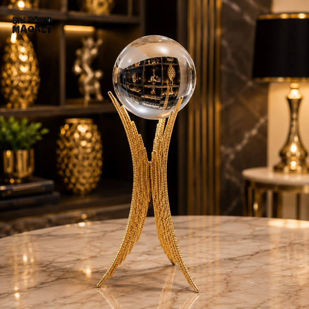 CRYSTAL ORB WITH GOLD METAL DISPLAY STAND - SMALL