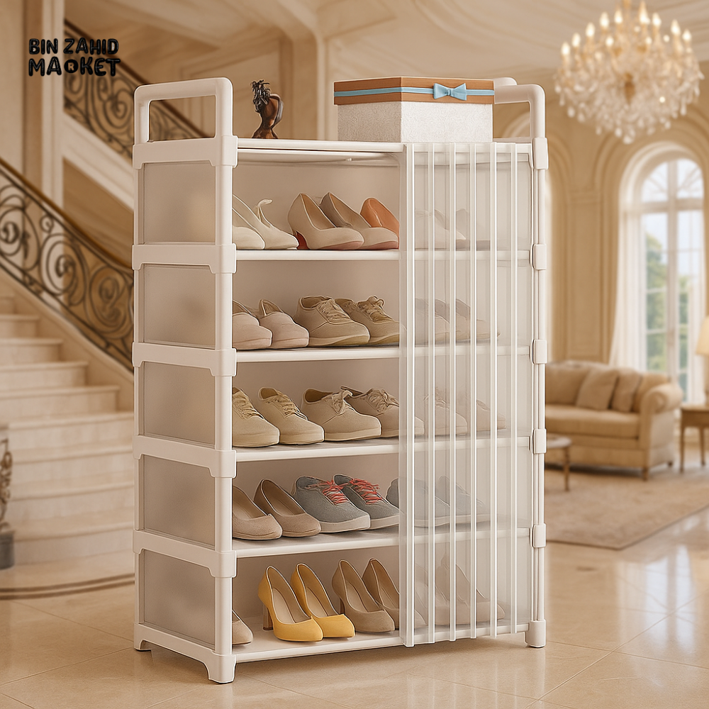 CURTAIN SHOE RACK – MULTI-LAYER DUSTPROOF STORAGE ORGANIZER FOR SHOES