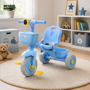 CUTE BABY PEDAL TRICYCLE WITH BACKREST - BLUE