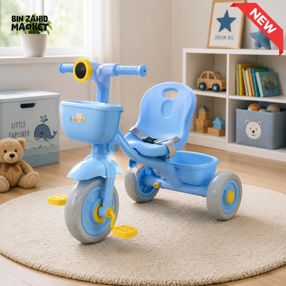 CUTE BABY PEDAL TRICYCLE WITH BACKREST - BLUE