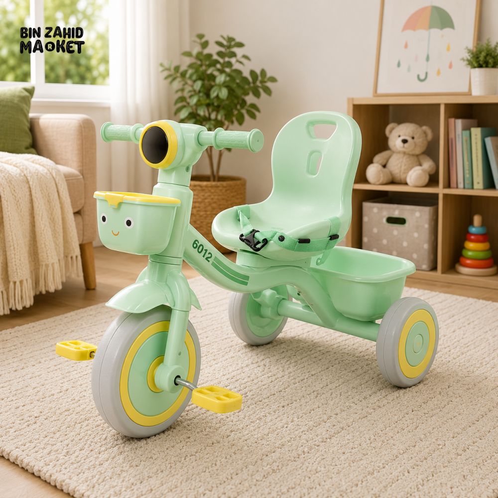 CUTE BABY PEDAL TRICYCLE WITH BACKREST - GREEN