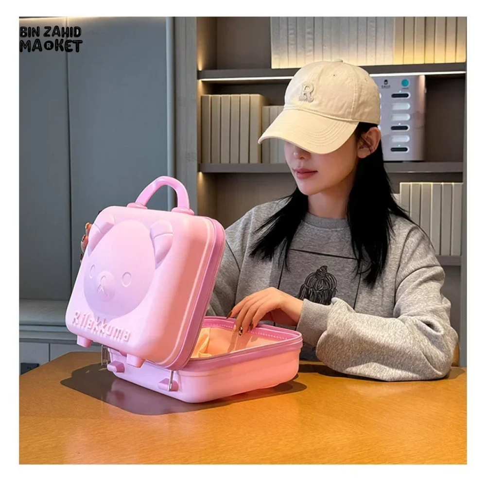 CUTE BEAR CARTOON PASSWORD BOX LARGE CAPACITY PORTABLE TRAVEL SUITCASE WOMEN'S HANGING BAG WITH HANDHELD LUGGAGE & ZIPPER CLOSURE