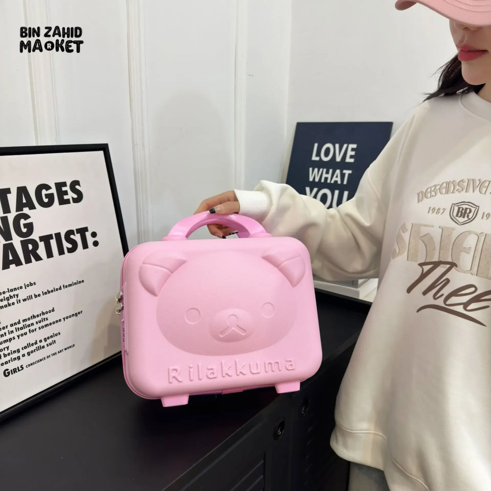 CUTE BEAR CARTOON PASSWORD BOX LARGE CAPACITY PORTABLE TRAVEL SUITCASE WOMEN'S HANGING BAG WITH HANDHELD LUGGAGE & ZIPPER CLOSURE